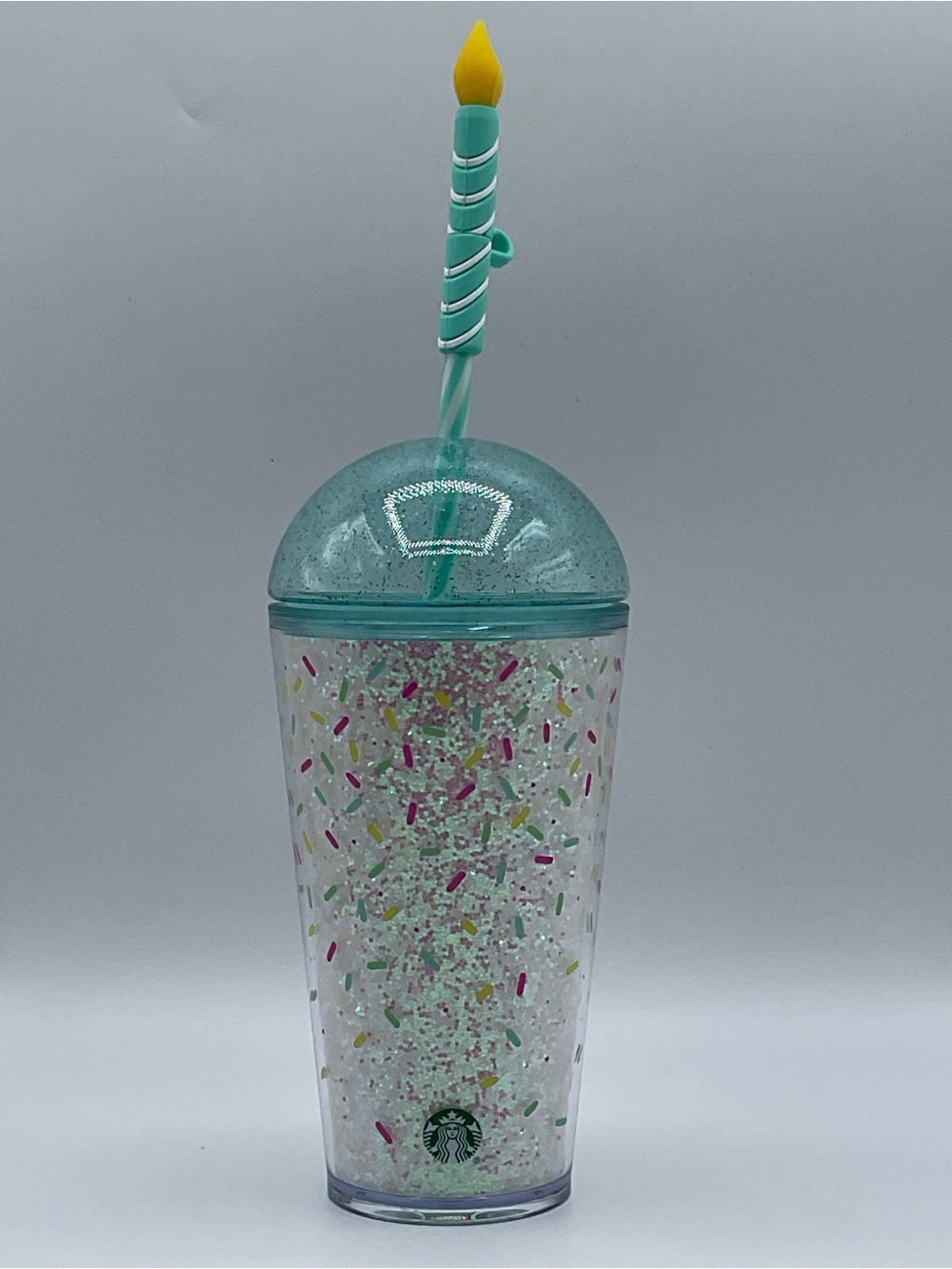 Starbucks Aqua Confetti Double-Wall Tumbler with Candle Straw 16oz